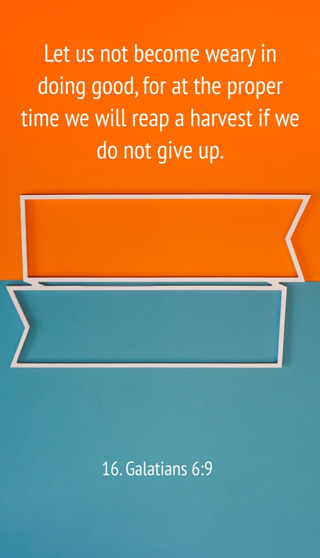 Let us not become weary in doing good, for at the proper time we will reap a harvest if we do not give up. - 16. Galatians 6:9