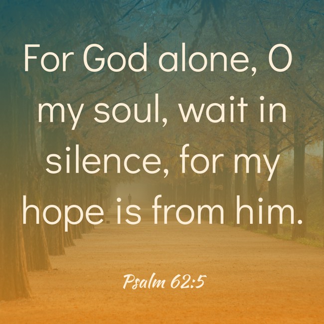 For God alone, O my soul, wait in silence, for my hope is from him. - Psalm 62:5