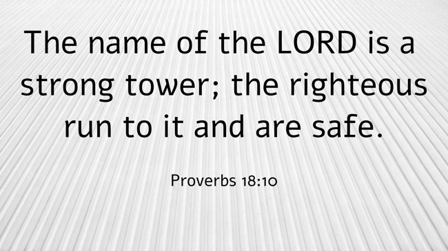 The name of the LORD is a strong tower; the righteous run to it and are safe. - Proverbs 18:10