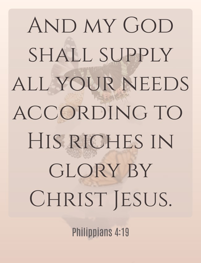 And my God shall supply all your needs according to His riches in glory by Christ Jesus. - Philippians 4:19