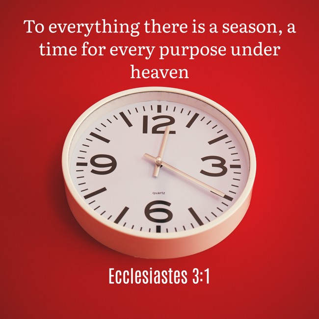 To everything there is a season, a time for every purpose under heaven - Ecclesiastes 3:1