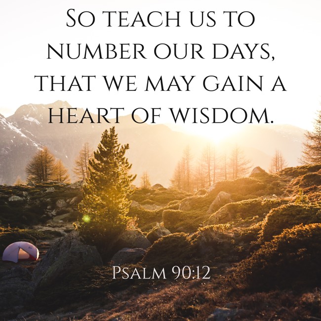 So teach us to number our days, that we may gain a heart of wisdom. - Psalm 90:12
