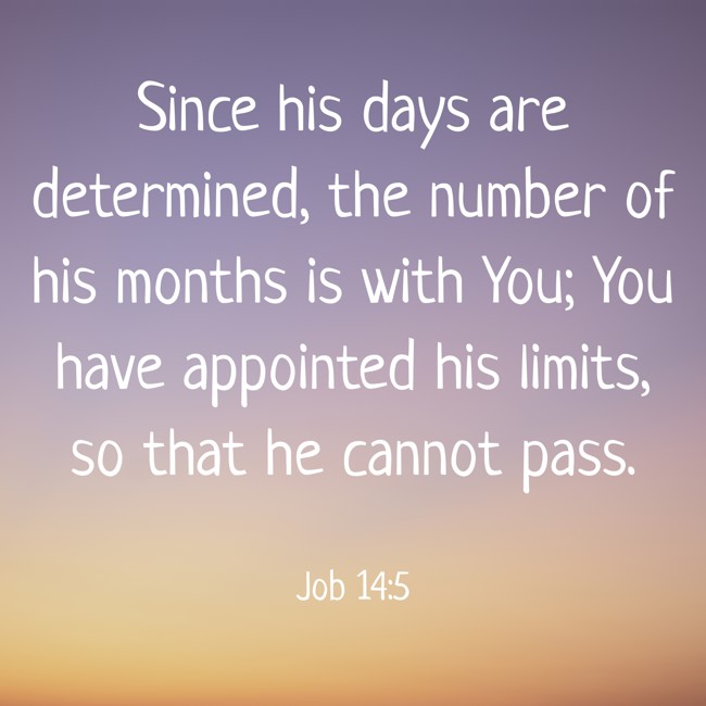 Since his days are determined, the number of his months is with You; You have appointed his limits, so that he cannot pass. - Job 14:5