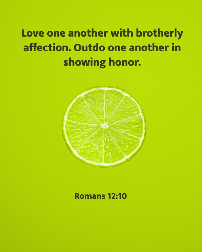 Love one another with brotherly affection. Outdo one another in showing honor. - Romans 12:10