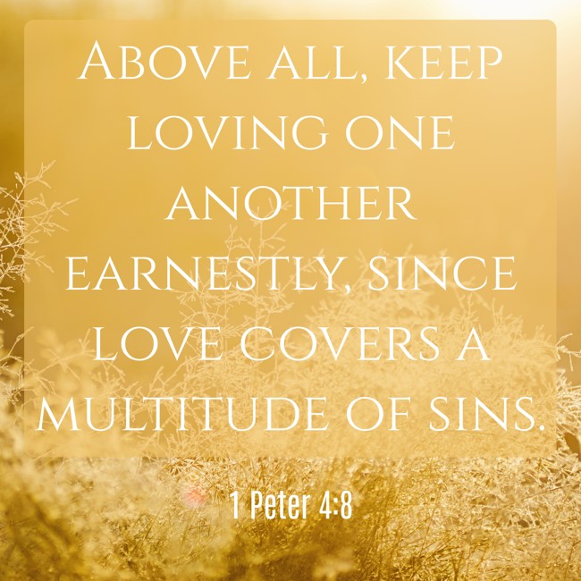 Above all, keep loving one another earnestly, since love covers a multitude of sins. - 1 Peter 4:8