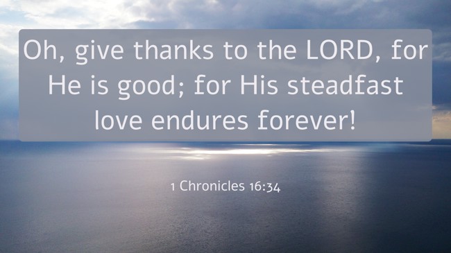 Oh, give thanks to the LORD, for He is good; for His steadfast love endures forever! - 1 Chronicles 16:34