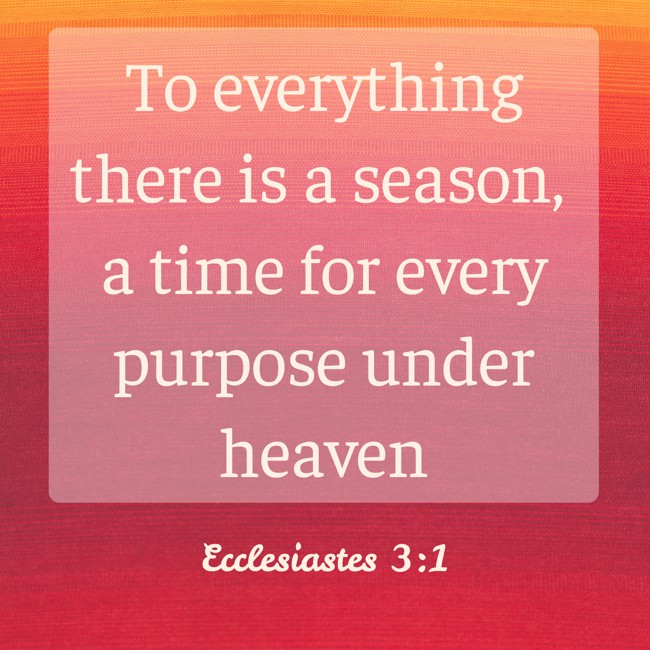 To everything there is a season, a time for every purpose under heaven - Ecclesiastes 3:1
