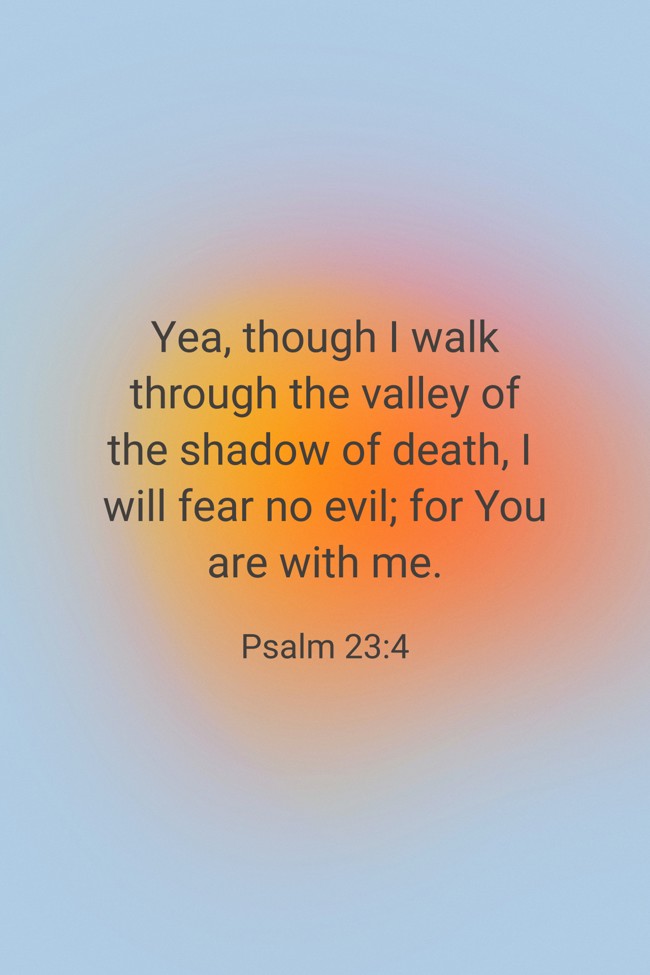 Yea, though I walk through the valley of the shadow of death, I will fear no evil; for You are with me. - Psalm 23:4