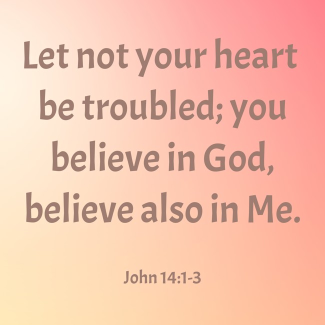 Let not your heart be troubled; you believe in God, believe also in Me. - John 14:1-3
