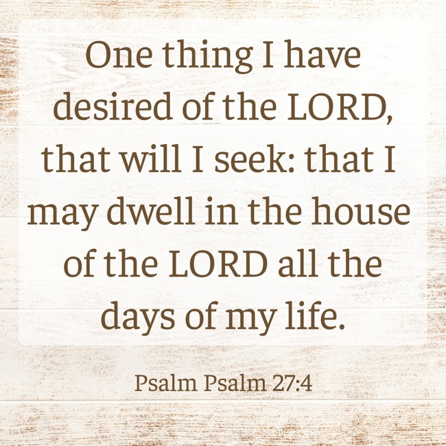 One thing I have desired of the LORD, that will I seek: that I may dwell in the house of the LORD all the days of my life. - Psalm Psalm 27:4