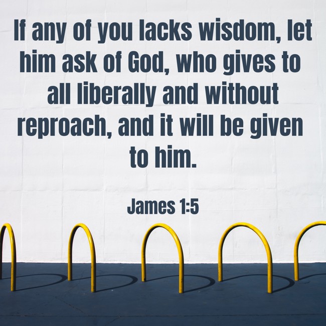 If any of you lacks wisdom, let him ask of God, who gives to all liberally and without reproach, and it will be given to him. - James 1:5