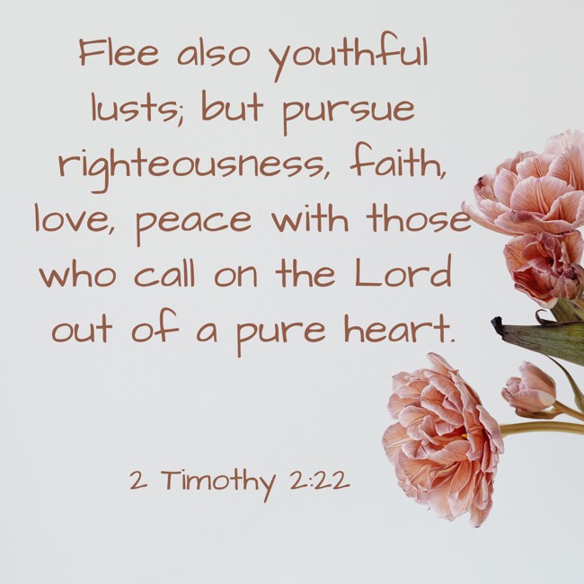 Flee also youthful lusts; but pursue righteousness, faith, love, peace with those who call on the Lord out of a pure heart. - 2 Timothy 2:22
