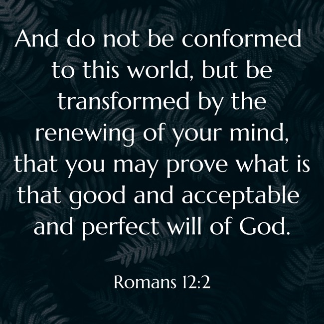 And do not be conformed to this world, but be transformed by the renewing of your mind, that you may prove what is that good and acceptable and perfect will of God. - Romans 12:2