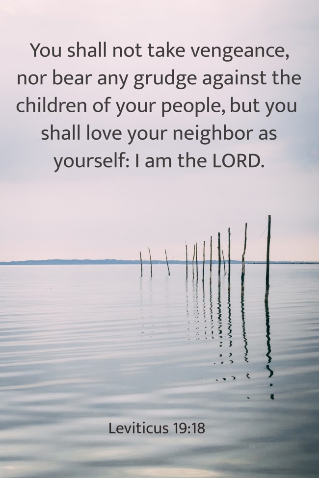 You shall not take vengeance, nor bear any grudge against the children of your people, but you shall love your neighbor as yourself: I am the LORD. - Leviticus 19:18