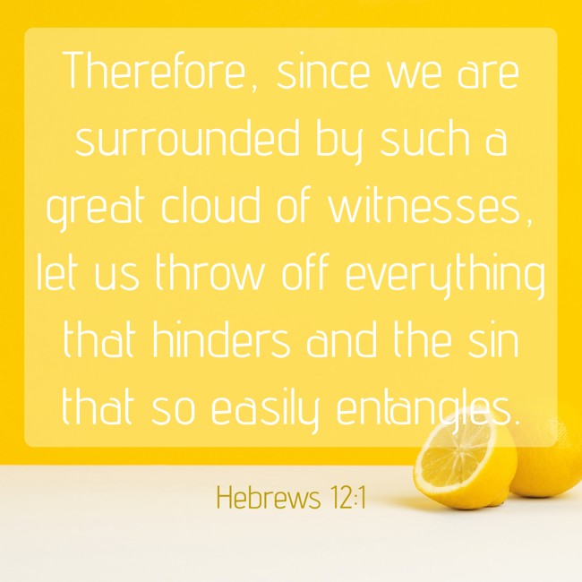 Therefore, since we are surrounded by such a great cloud of witnesses, let us throw off everything that hinders and the sin that so easily entangles. - Hebrews 12:1