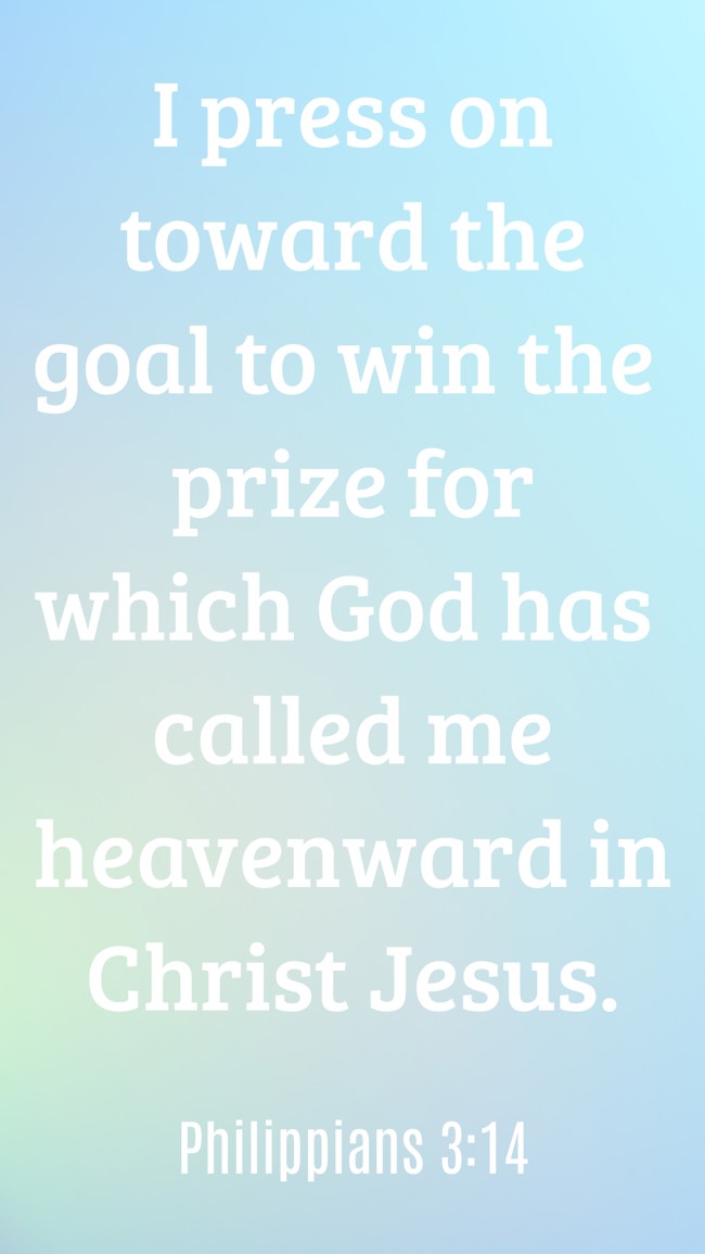 I press on toward the goal to win the prize for which God has called me heavenward in Christ Jesus. - Philippians 3:14