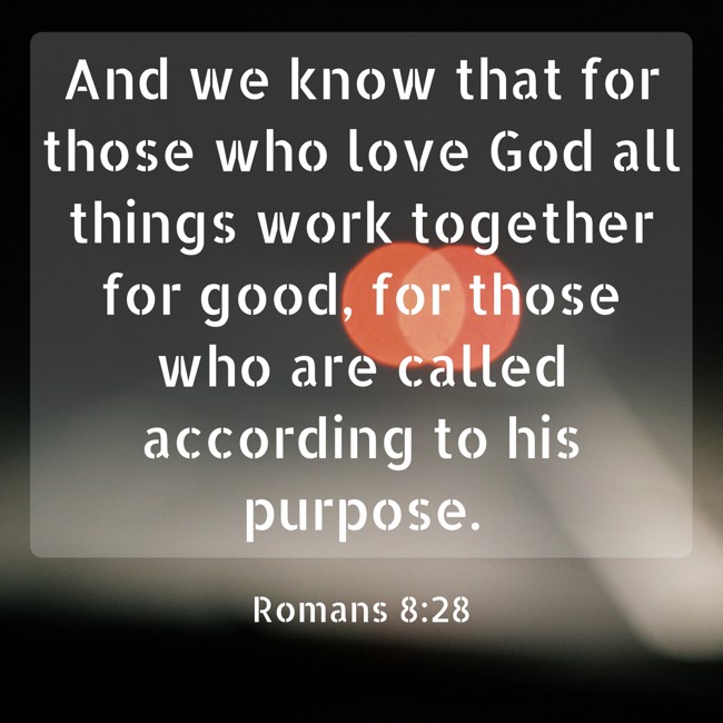And we know that for those who love God all things work together for good, for those who are called according to his purpose. - Romans 8:28
