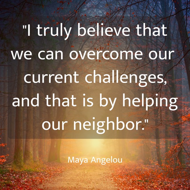 I truly believe that we can overcome our current challenges, and that is by helping our neighbor. - Maya Angelou
