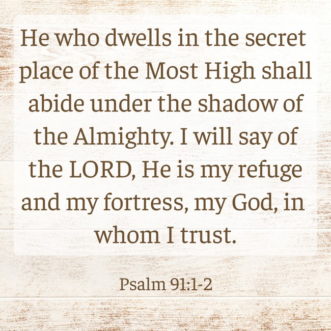 He who dwells in the secret place of the Most High shall abide under the shadow of the Almighty. I will say of the LORD, He is my refuge and my fortress, my God, in whom I trust. - Psalm 91:1-2