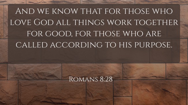 And we know that for those who love God all things work together for good, for those who are called according to his purpose. - Romans 8:28