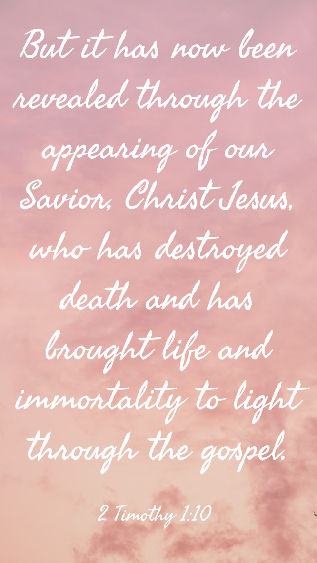 But it has now been revealed through the appearing of our Savior, Christ Jesus, who has destroyed death and has brought life and immortality to light through the gospel. - 2 Timothy 1:10