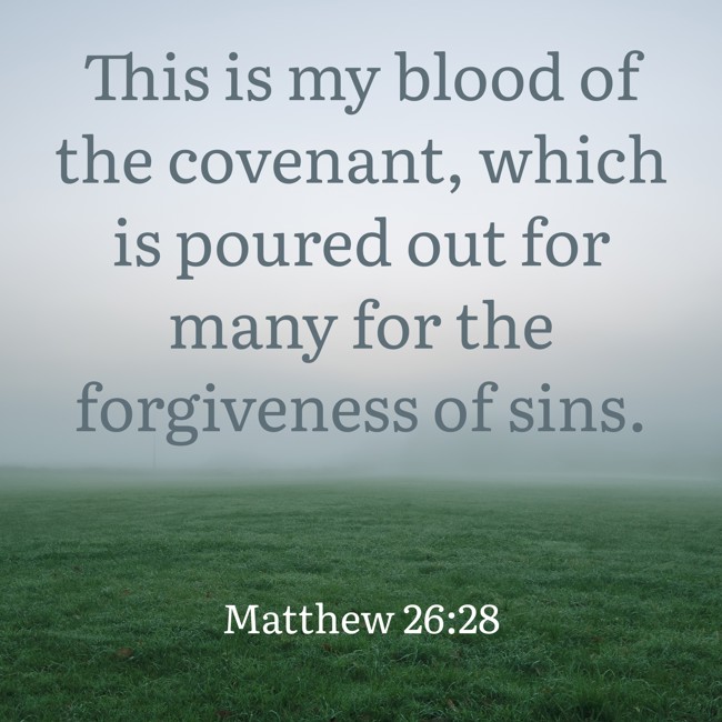 This is my blood of the covenant, which is poured out for many for the forgiveness of sins. - Matthew 26:28