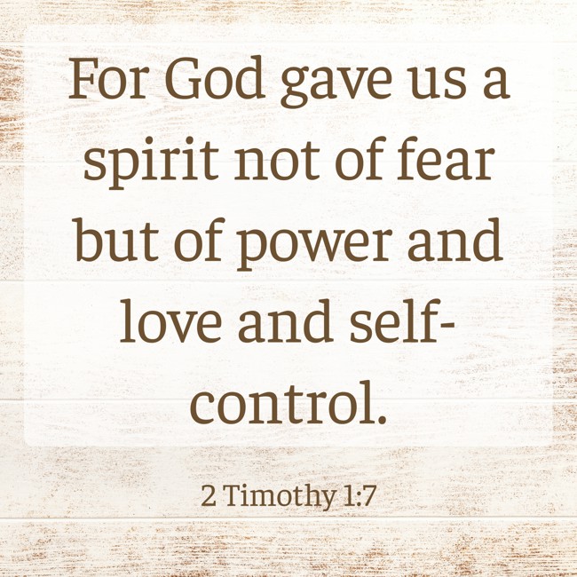 For God gave us a spirit not of fear but of power and love and self-control. - 2 Timothy 1:7