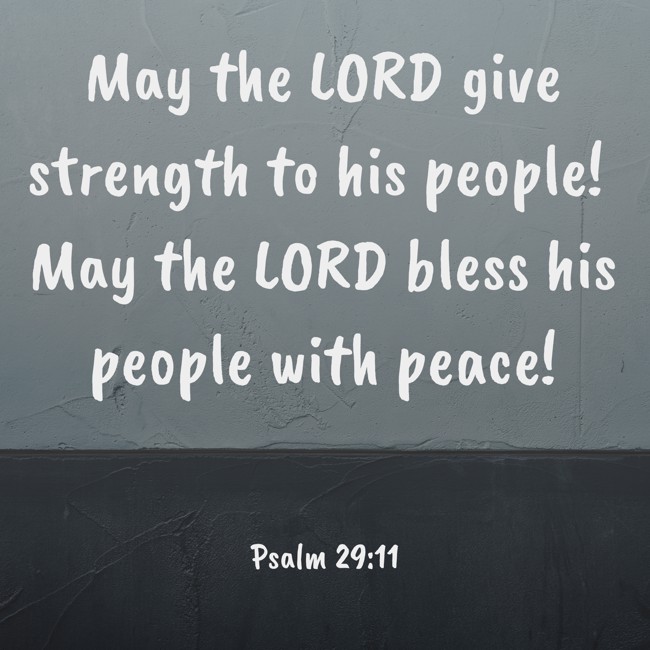 May the LORD give strength to his people! May the LORD bless his people with peace! - Psalm 29:11
