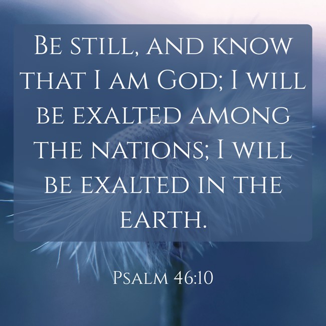 Be still, and know that I am God; I will be exalted among the nations; I will be exalted in the earth. - Psalm 46:10