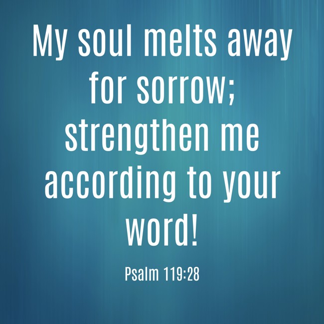 My soul melts away for sorrow; strengthen me according to your word! - Psalm 119:28