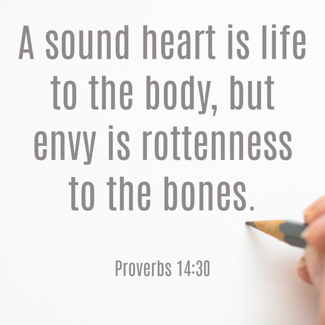 A sound heart is life to the body, but envy is rottenness to the bones. - Proverbs 14:30