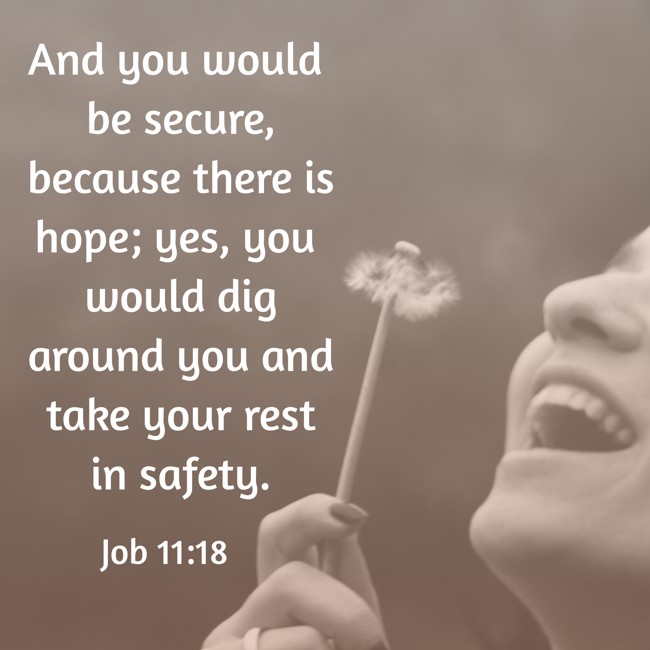 And you would be secure, because there is hope; yes, you would dig around you and take your rest in safety. - Job 11:18