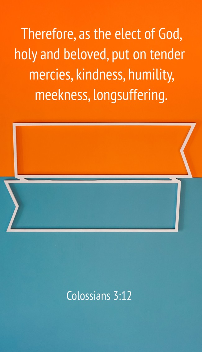 Therefore, as the elect of God, holy and beloved, put on tender mercies, kindness, humility, meekness, longsuffering. - Colossians 3:12