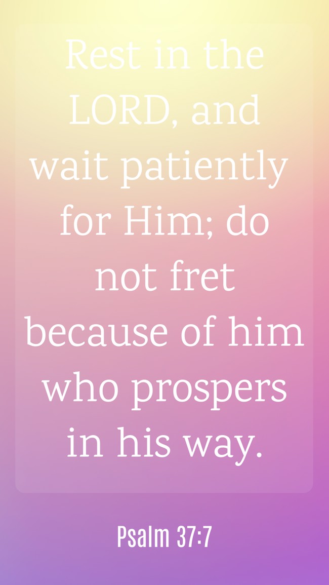 Rest in the LORD, and wait patiently for Him; do not fret because of him who prospers in his way. - Psalm 37:7