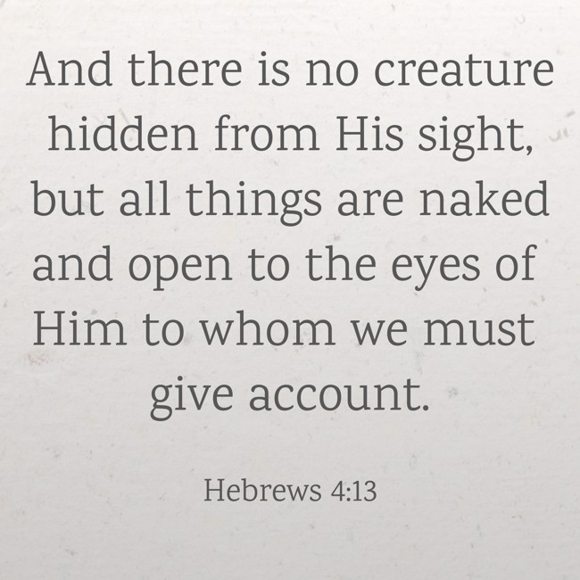 And there is no creature hidden from His sight, but all things are naked and open to the eyes of Him to whom we must give account. - Hebrews 4:13