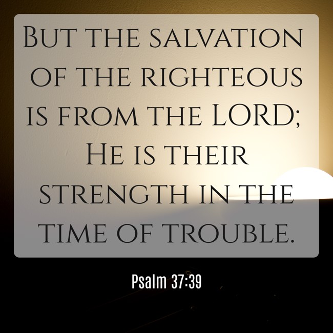 But the salvation of the righteous is from the LORD; He is their strength in the time of trouble. - Psalm 37:39
