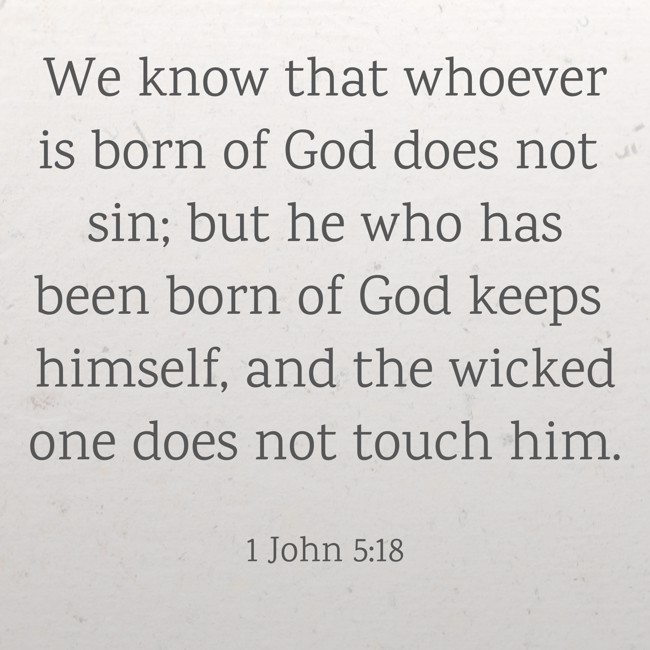 We know that whoever is born of God does not sin; but he who has been born of God keeps himself, and the wicked one does not touch him. - 1 John 5:18
