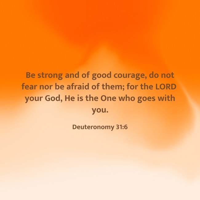 Be strong and of good courage, do not fear nor be afraid of them; for the LORD your God, He is the One who goes with you. - Deuteronomy 31:6