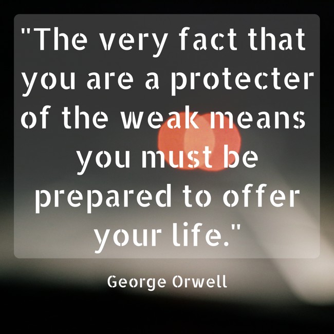 The very fact that you are a protecter of the weak means you must be prepared to offer your life. - George Orwell