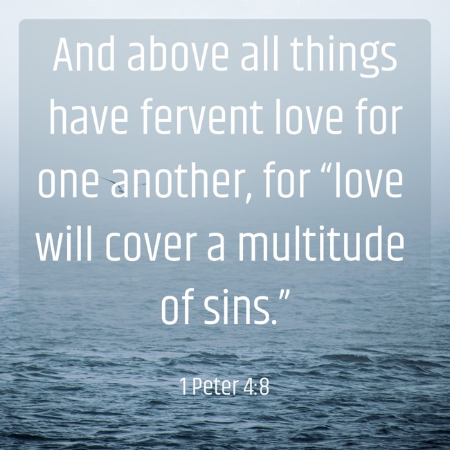  And above all things have fervent love for one another, for “love will cover a multitude of sins.”   - 1 Peter 4:8 