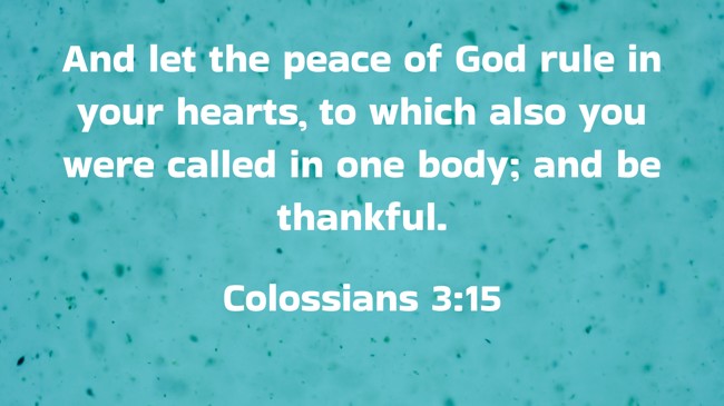 And let the peace of God rule in your hearts, to which also you were called in one body; and be thankful. - Colossians 3:15
