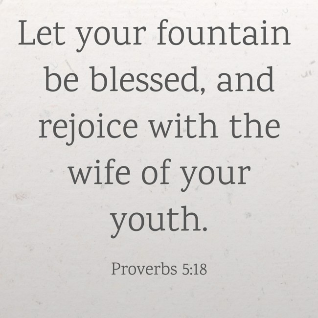  Let your fountain be blessed, and rejoice with the wife of your youth.   - Proverbs 5:18 