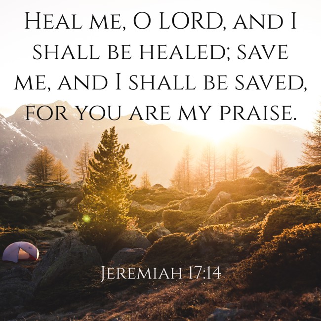 Heal me, O LORD, and I shall be healed; save me, and I shall be saved, for you are my praise. - Jeremiah 17:14