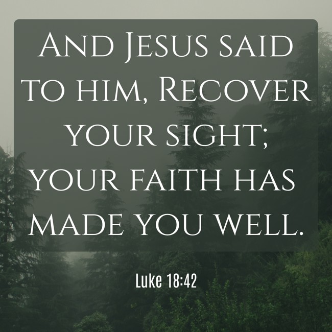 And Jesus said to him, Recover your sight; your faith has made you well. - Luke 18:42