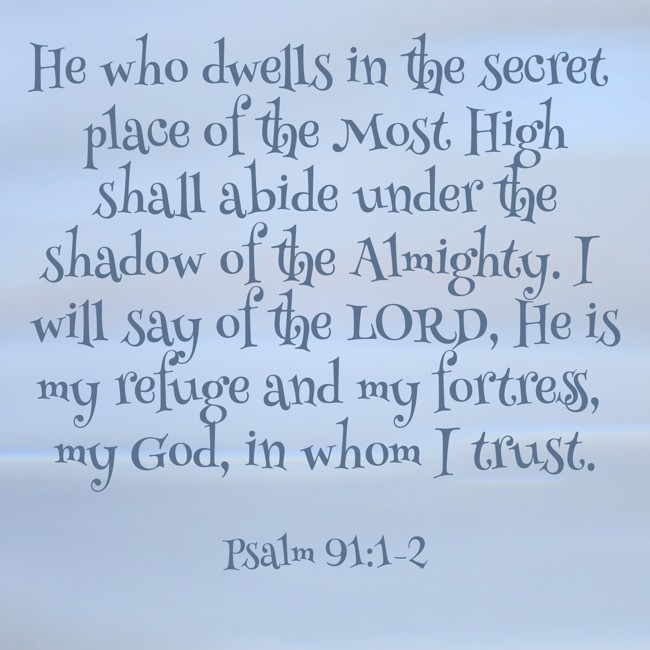 He who dwells in the secret place of the Most High shall abide under the shadow of the Almighty. I will say of the LORD, He is my refuge and my fortress, my God, in whom I trust. - Psalm 91:1-2