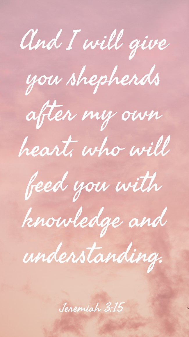 And I will give you shepherds after my own heart, who will feed you with knowledge and understanding. - Jeremiah 3:15
