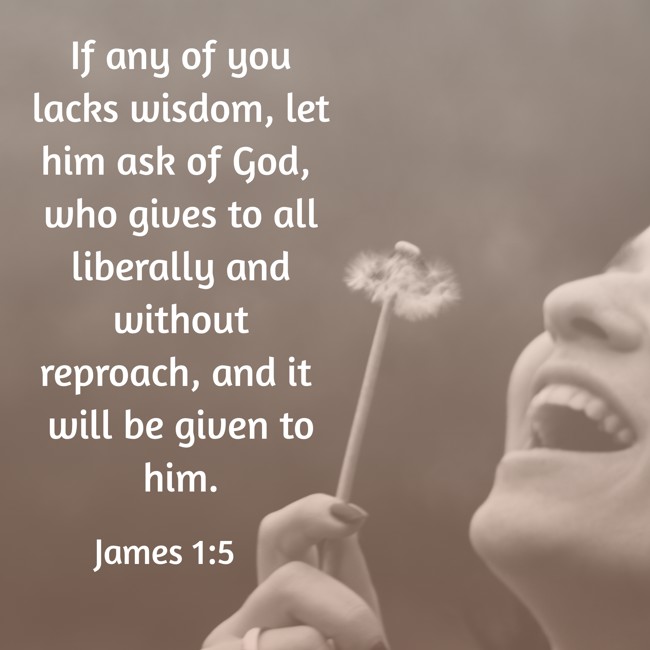 If any of you lacks wisdom, let him ask of God, who gives to all liberally and without reproach, and it will be given to him. - James 1:5