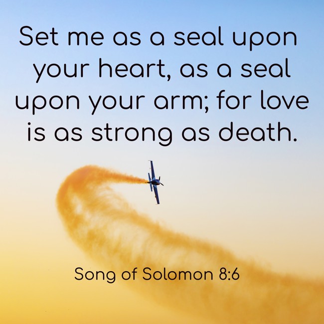 Set me as a seal upon your heart, as a seal upon your arm; for love is as strong as death. - Song of Solomon 8:6