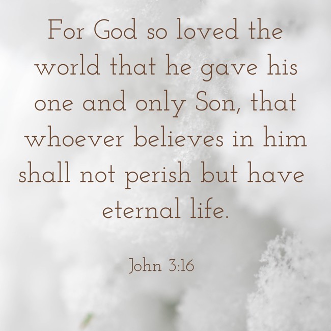 For God so loved the world that he gave his one and only Son, that whoever believes in him shall not perish but have eternal life. - John 3:16