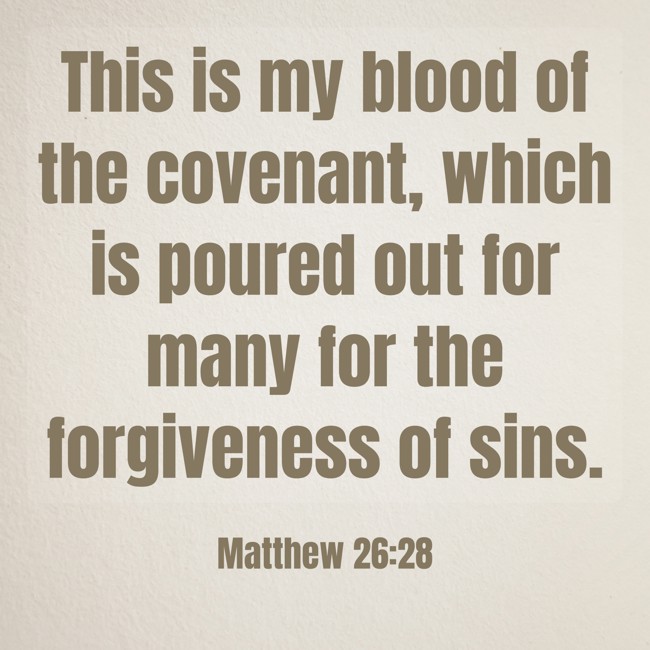  This is my blood of the covenant, which is poured out for many for the forgiveness of sins.   - Matthew 26:28 